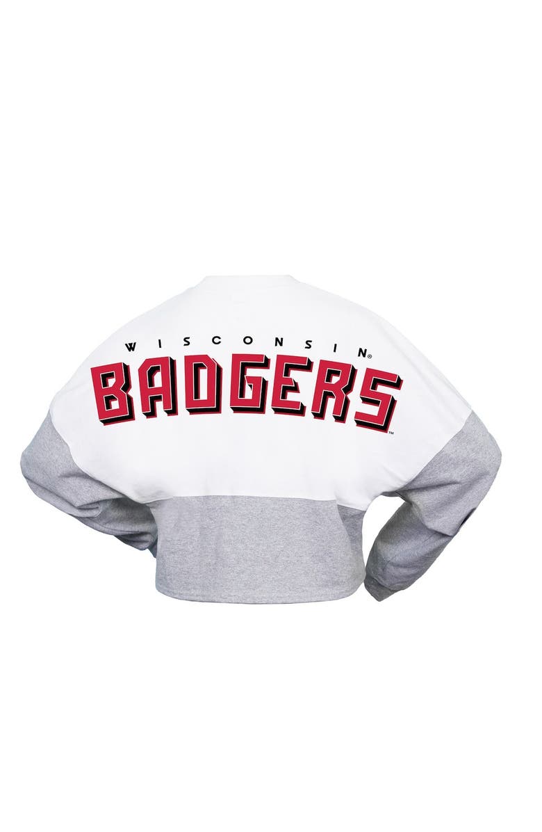 SPIRIT JERSEY Women's Spirit Jersey  White Wisconsin Badgers Heather Block Cropped Long Sleeve Jersey T-Shirt, Alternate, color, White