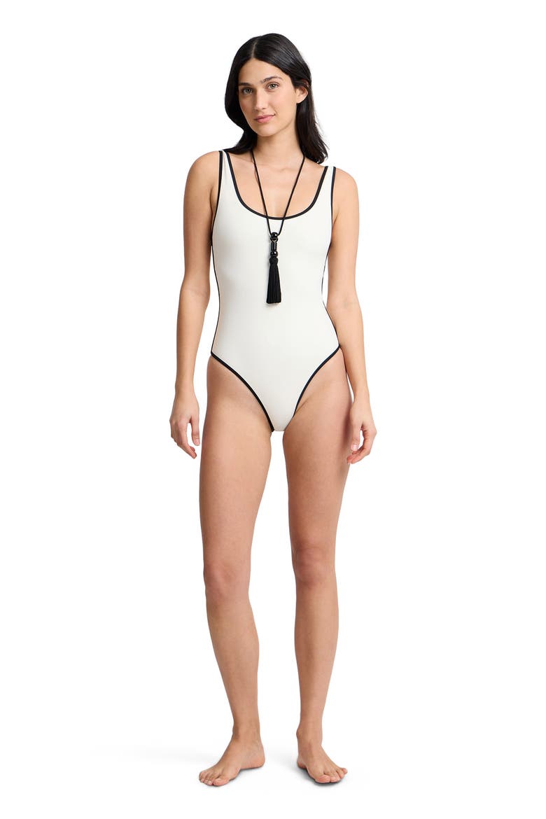 Arya High-Cut Leg One-Piece, Main, color, Egret/Black