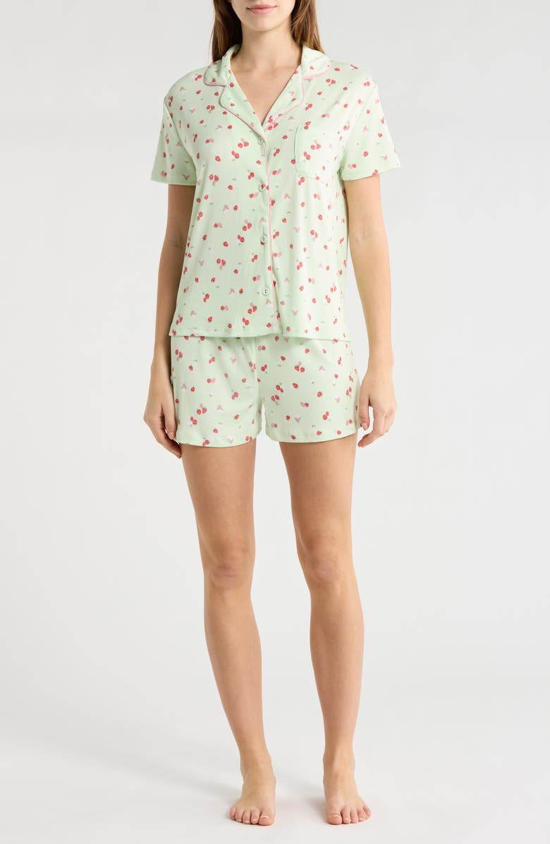 JACLYN Short Sleeve Top, Shorts & Pants Pajamas, Main, color, Strawberry Ditsy Iced Mint