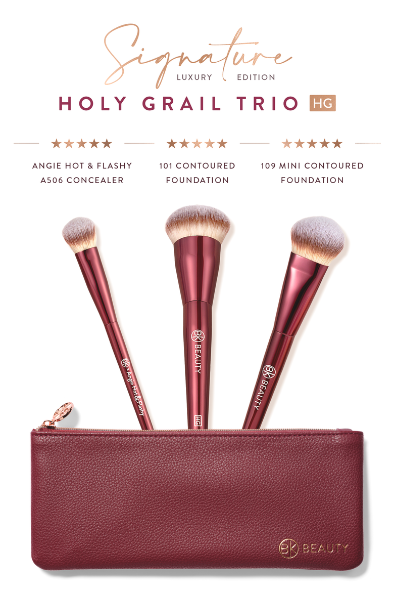 Holy Grail Brush Trio - Signature Series Burgundy Metal Set with Travel Pouch, Alternate, color, Burgundy