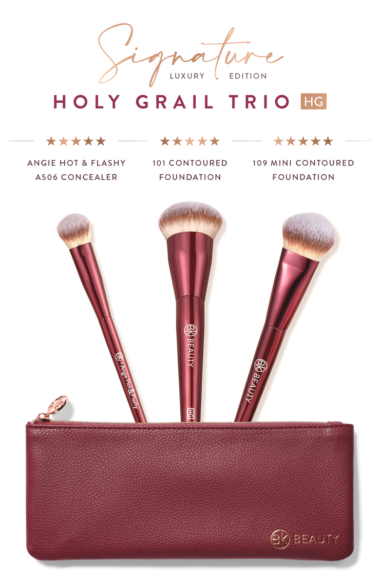 BK Beauty Holy Grail Brush Trio - Signature Series Burgundy Metal Set with Travel Pouch, Alternate, color, Burgundy