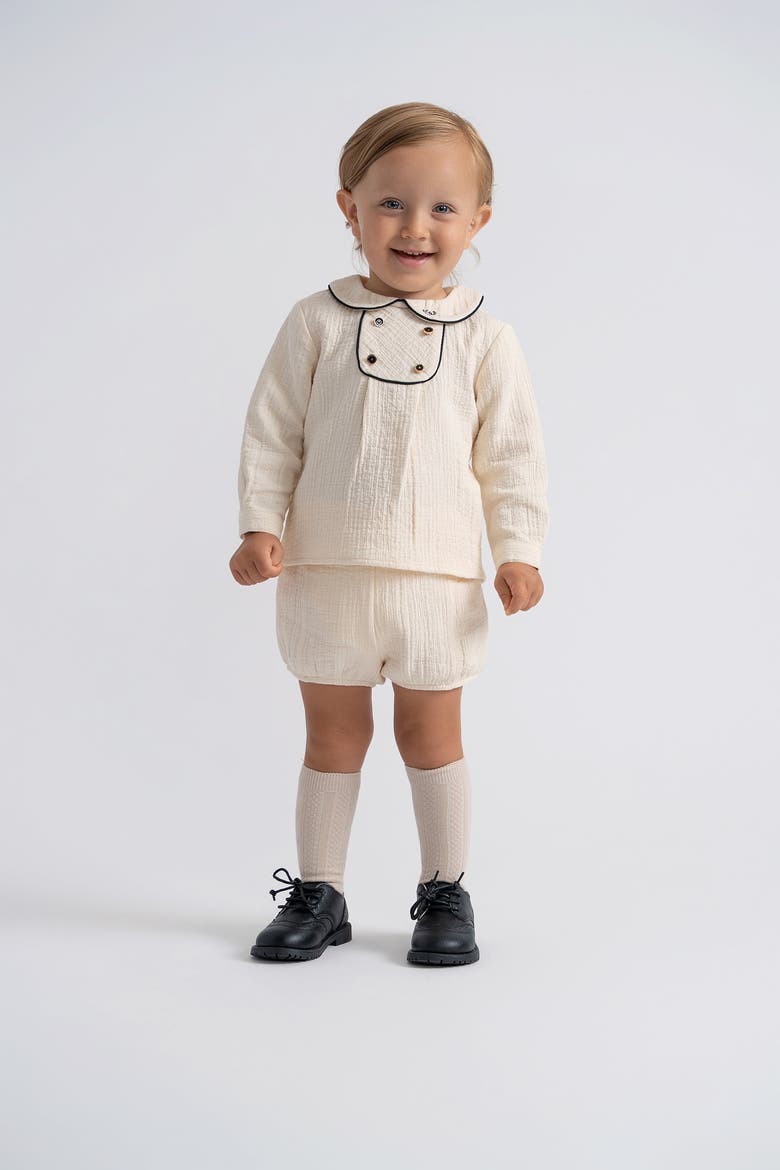 Crest Embroidered Cotton Shirt and Shorts Set, Alternate, color, Black