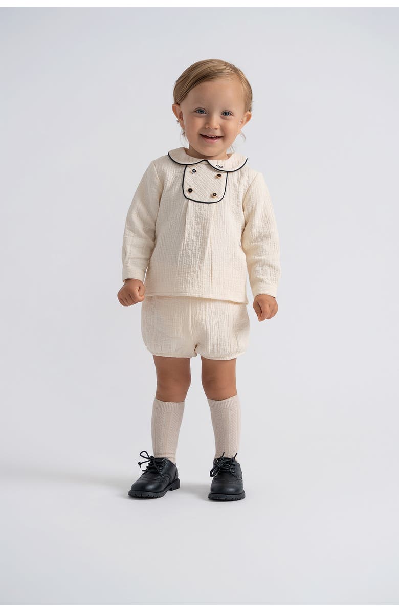 Charlotte & George Crest Embroidered Cotton Shirt and Shorts Set, Alternate, color, Black