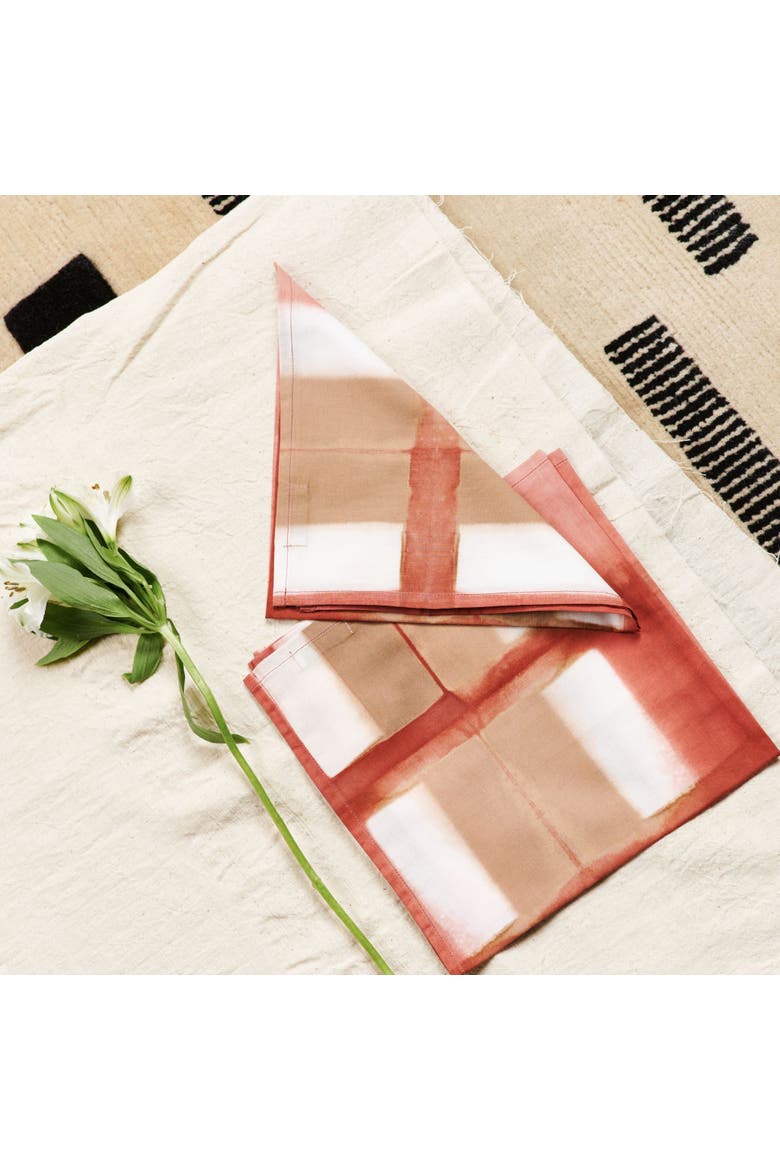 Chowk Red Cotton Hand Clamp Dye Artisanal Table Napkin set of 4, Alternate, color, Red