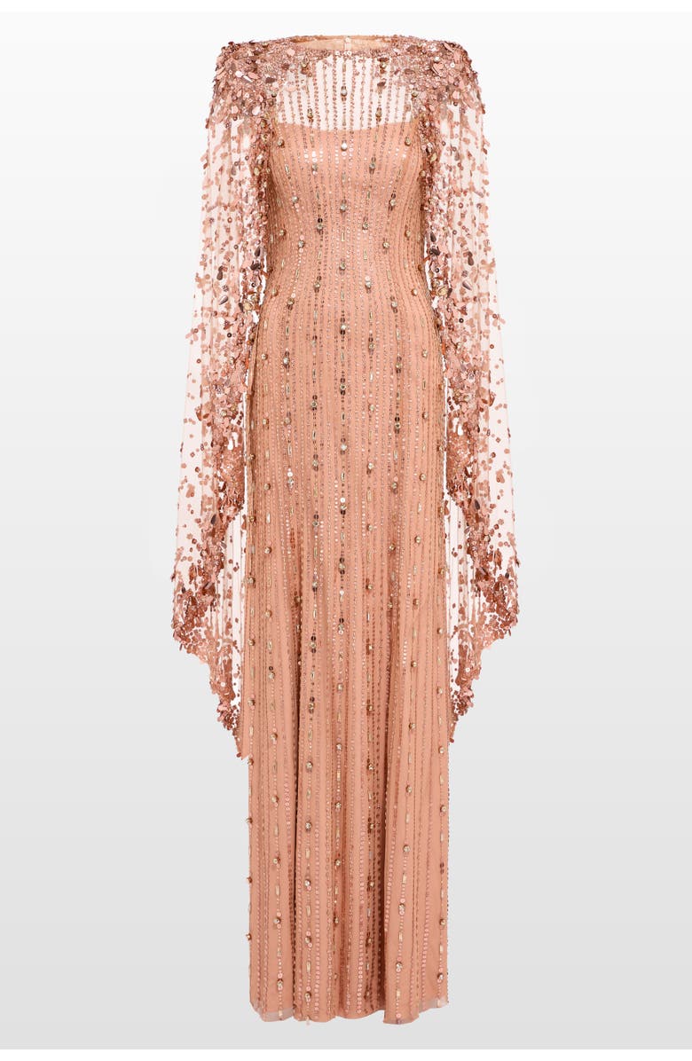 Jenny Packham Blaize Embellished Cape Maxi Dress, Alternate, color, 