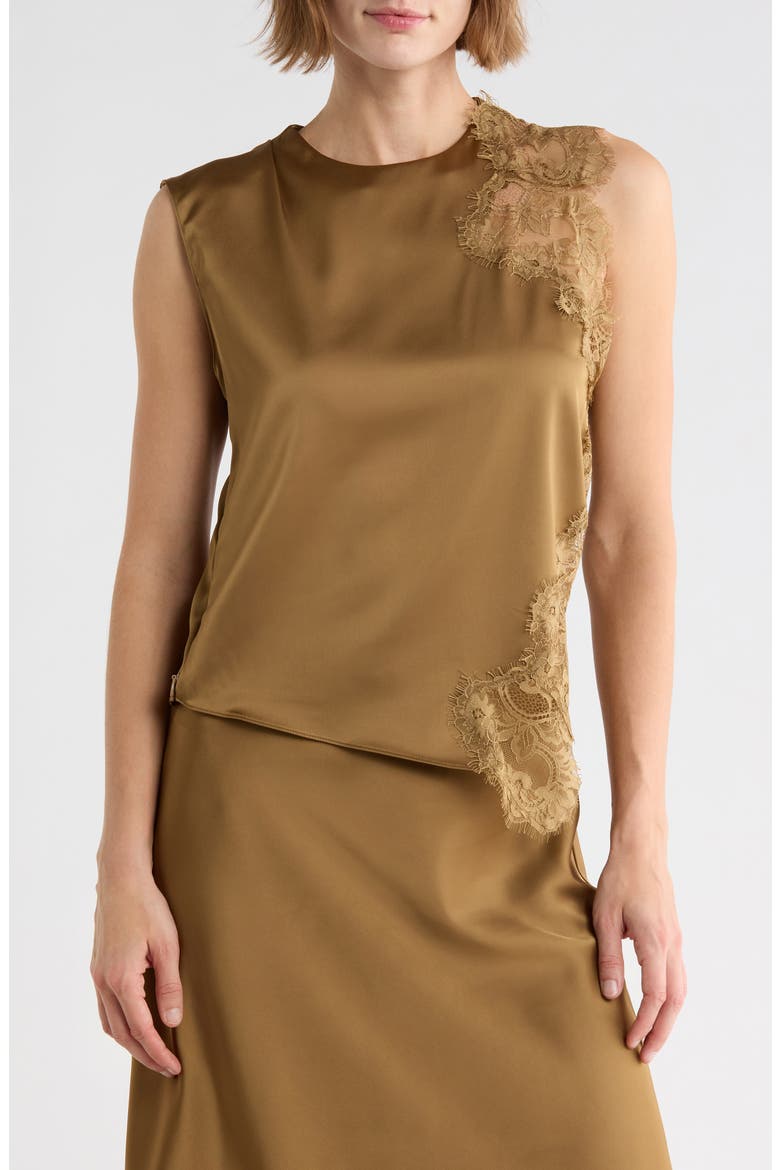 Sleeveless Lace Trim Top, Main, color, OLIVE