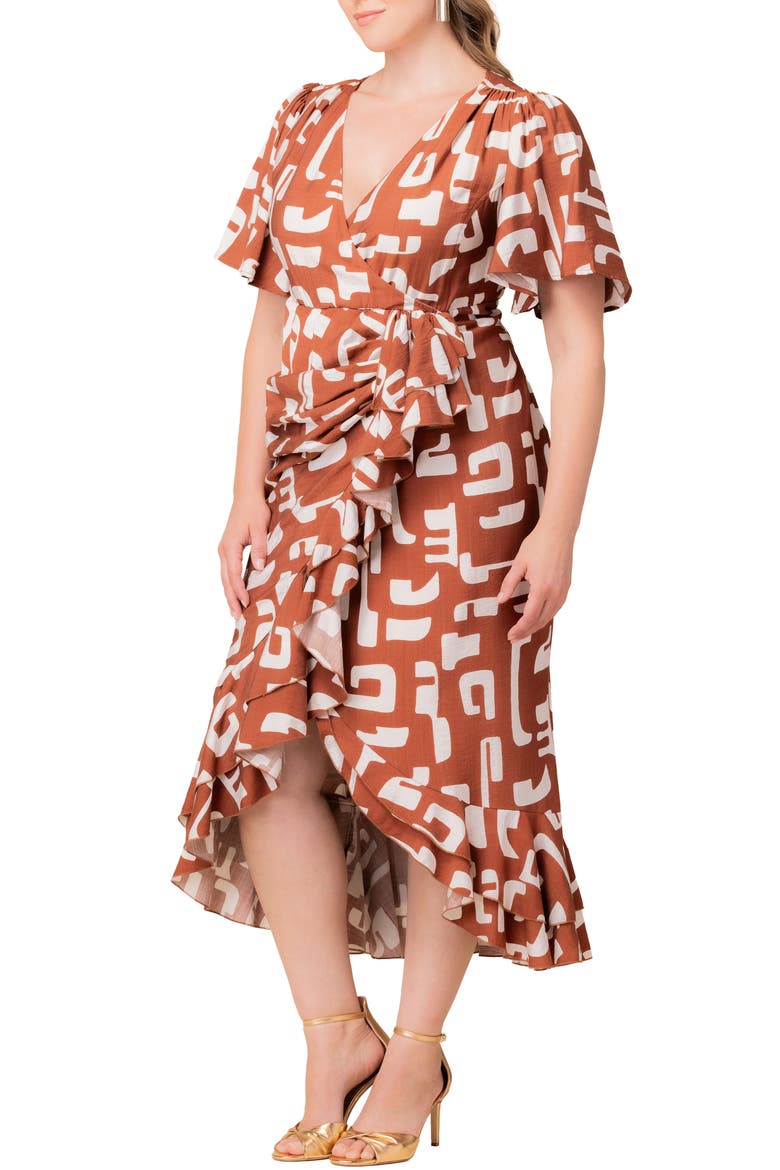 Alexandra Floral Print Ruffle Wrap Front Maxi Dress, Alternate, color, CHOCOLATE ABSTRACTION