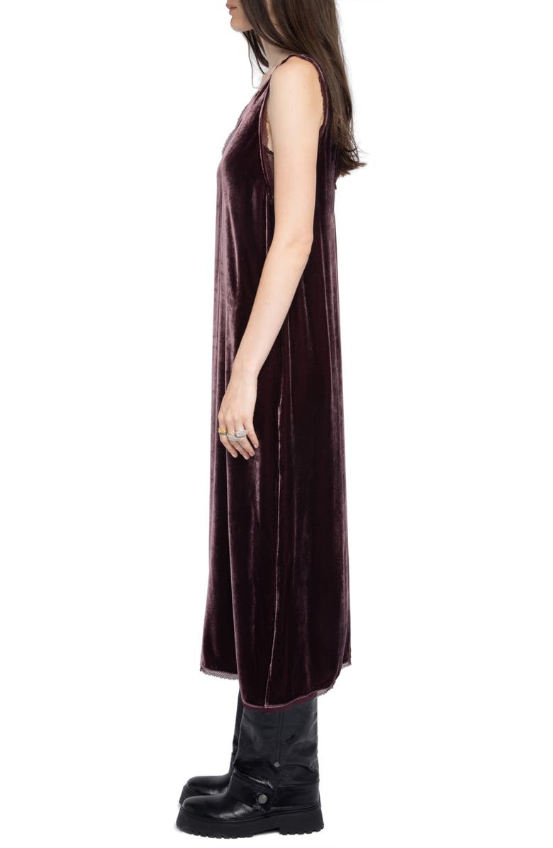 Zadig & Voltaire Renozo Lace & Velvet Sleeveless Dress, Alternate, color, Burgundy