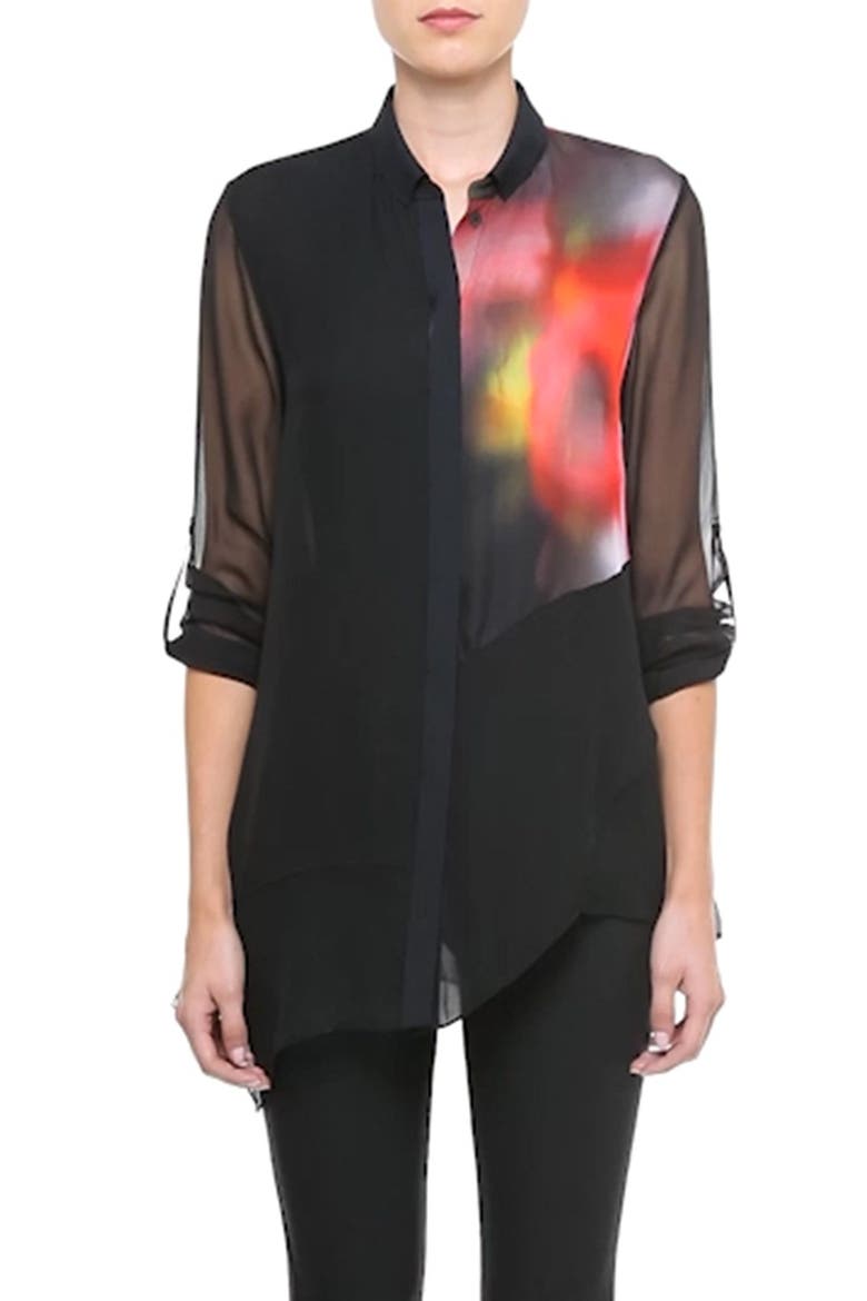 'Gracelynn' Print Silk Roll Sleeve Blouse, Alternate, color, POPPY MULTI