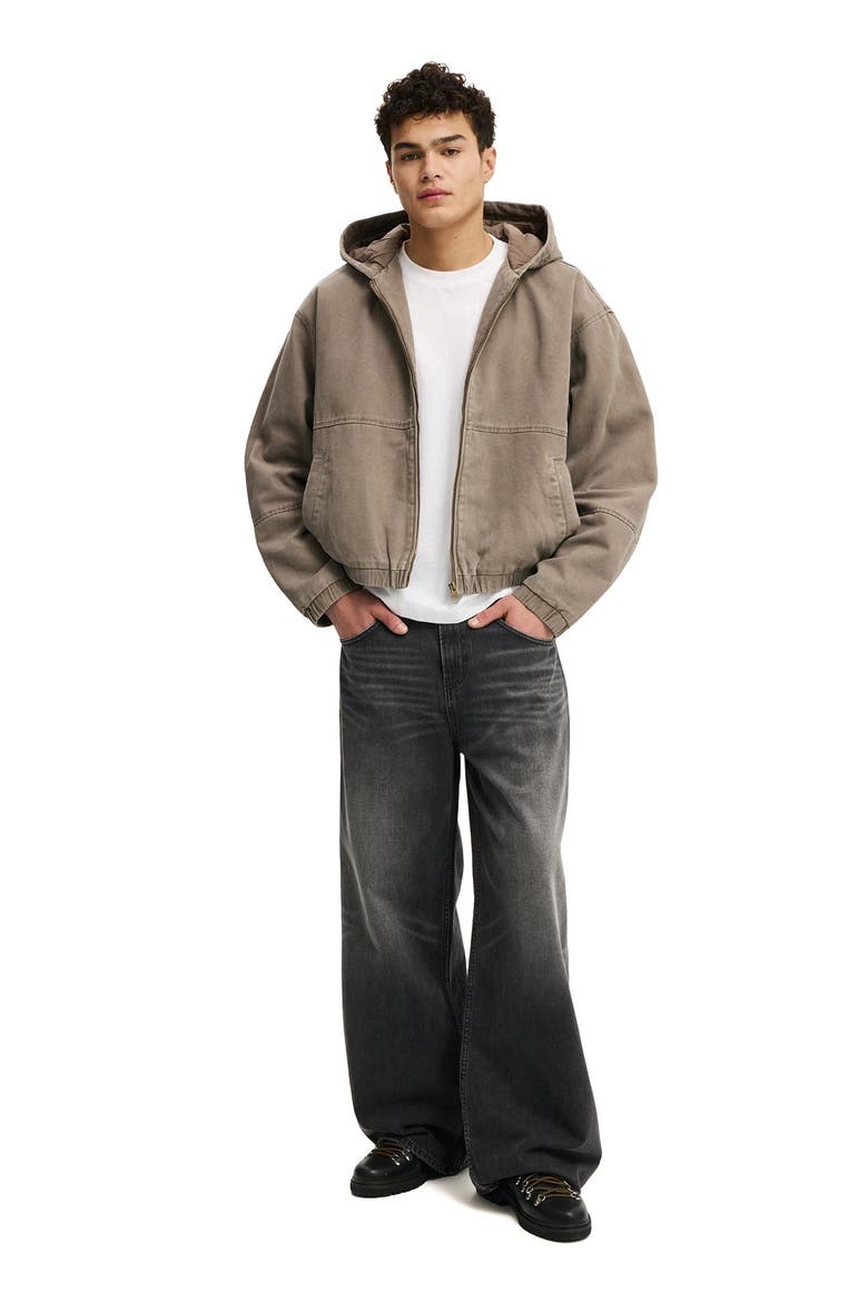 Men's Cropped Hooded Bomber, Main, color, Washed Chocolate