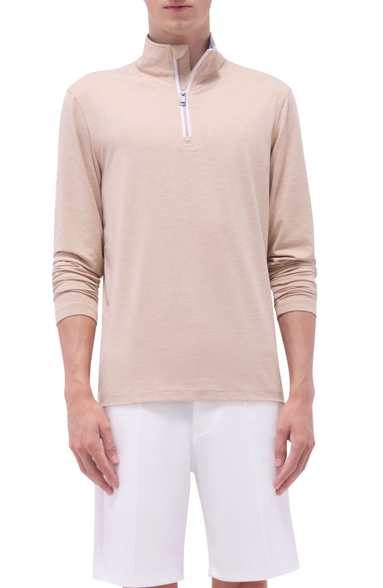 Bugatchi Quarter Zip Performance Pullover, Main, color, Sand