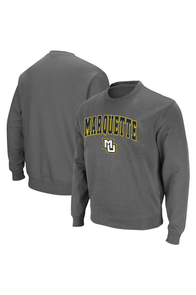 Men's Colosseum Charcoal Marquette Golden Eagles Arch & Logo Tackle Twill Pullover Sweatshirt, Alternate, color, Charcoal