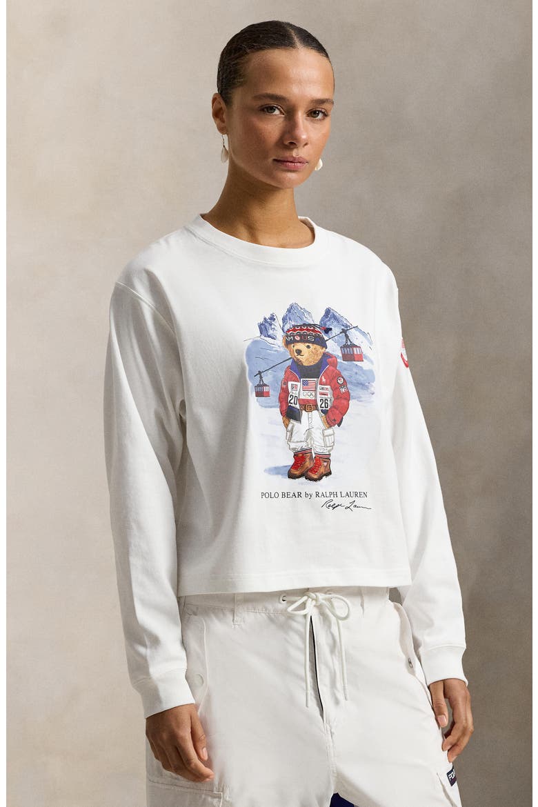 Team USA Polo Bear Long Sleeve Graphic T-Shirt, Alternate, color, WHITE