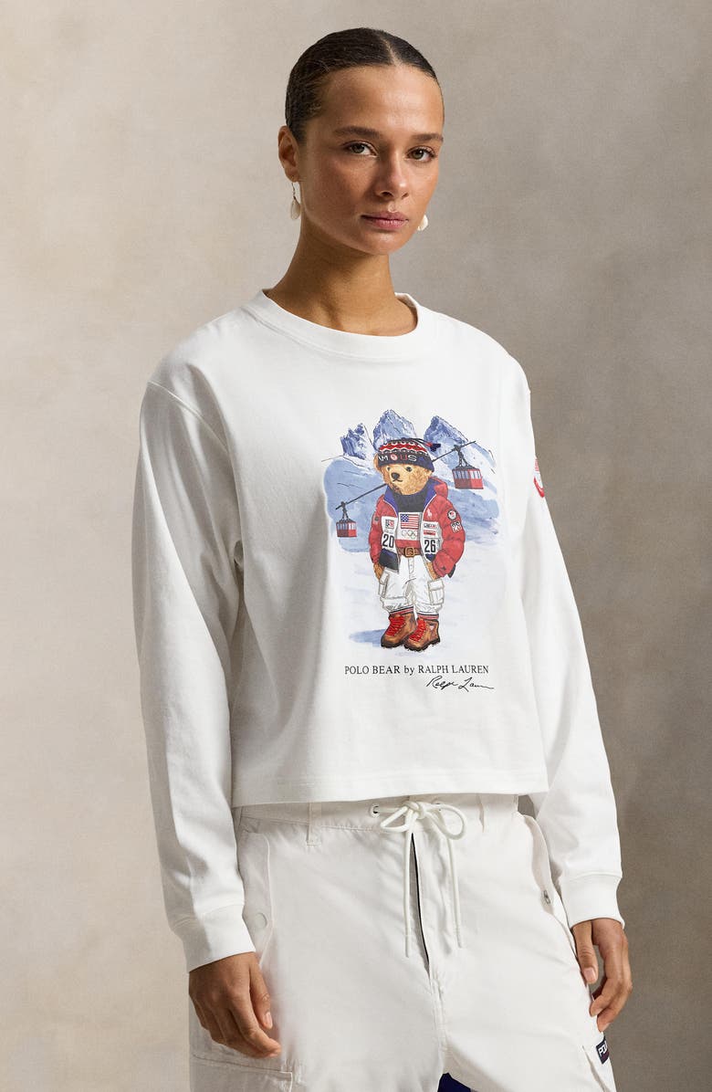 Polo Ralph Lauren Team USA Polo Bear Long Sleeve Graphic T-Shirt, Alternate, color, White