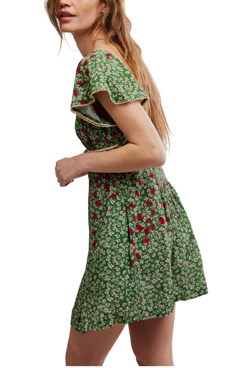 Free People Backroads Floral Flutter Sleeve Mini Sundress, Alternate, color, Forest Combo
