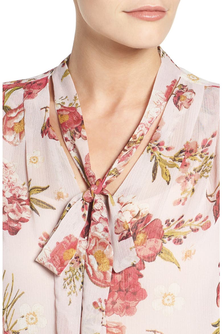 Amelie Tie Neck Floral Blouse, Alternate, color, PINK