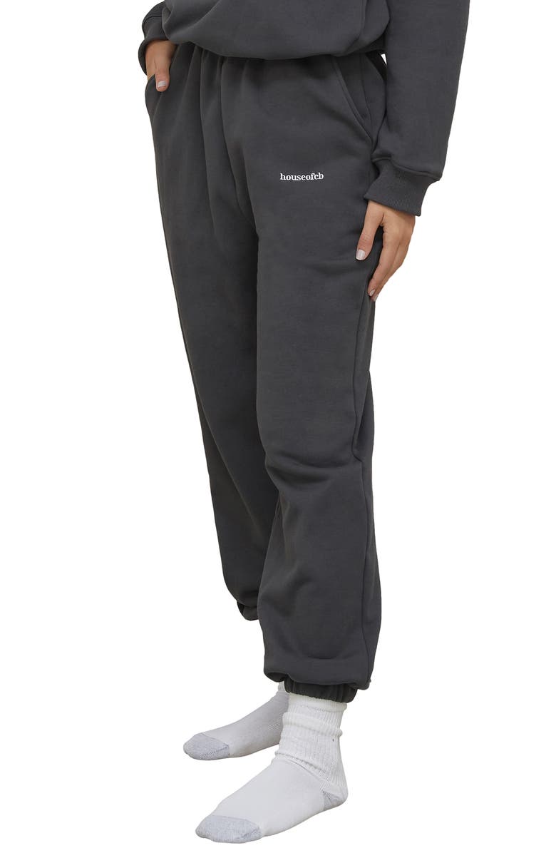 HOUSE OF CB Logo Cotton Joggers, Alternate, color, Charcoal
