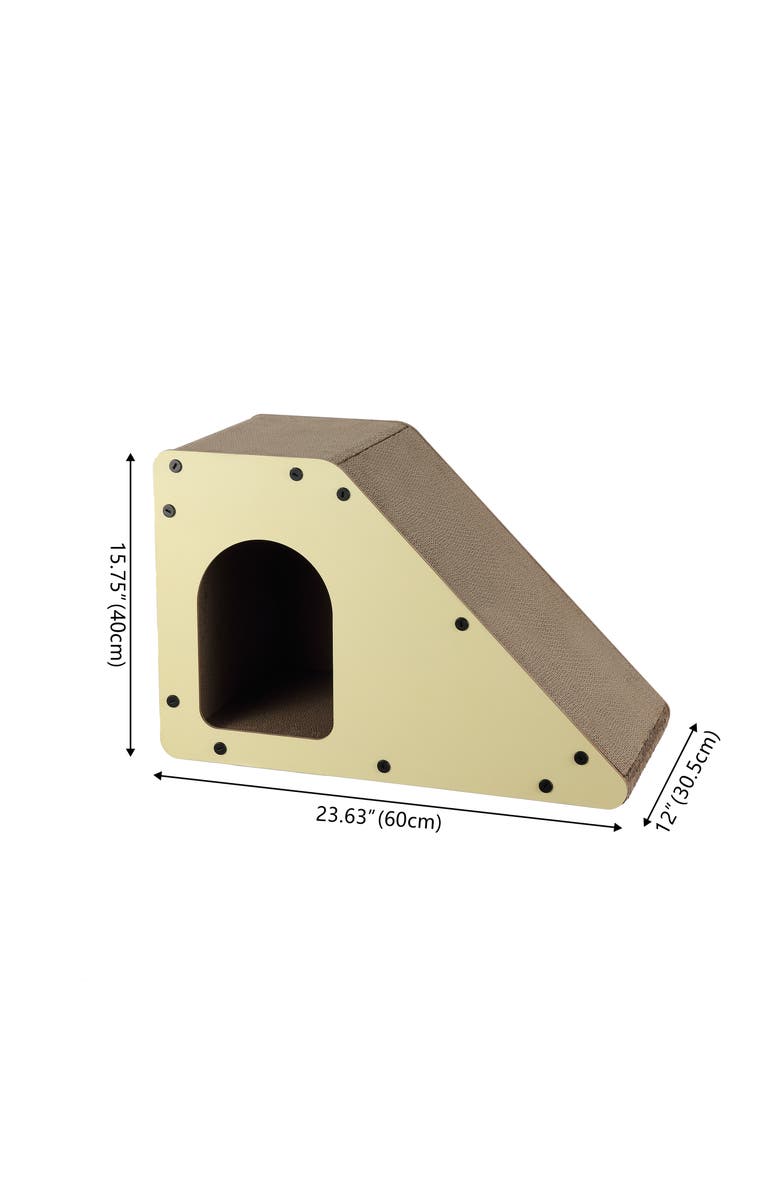 The Licker Store Kento 23.63" Minimalist Cardboard Angled Cat Cave Scratcher with Catnip, Alternate, color, Almond