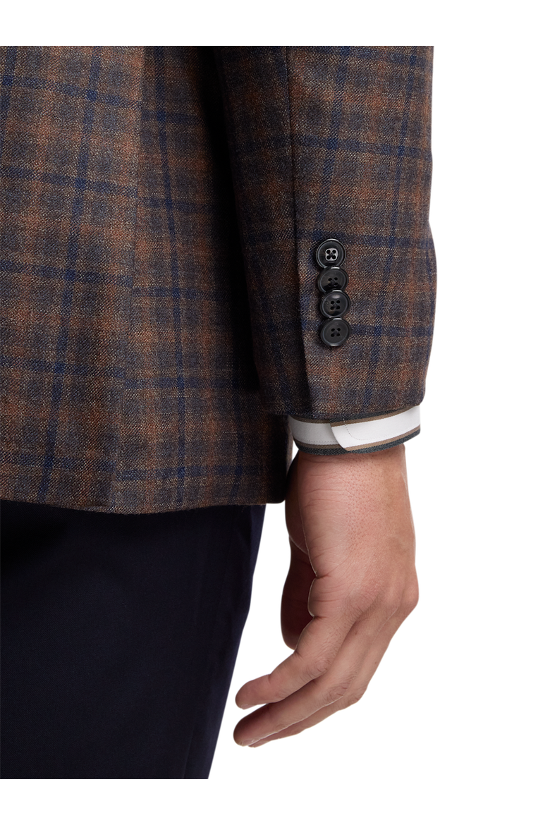 Wool Blend Plaid Single Breasted Notch Lapel Sport Coat, Alternate, color, Brown/Navy