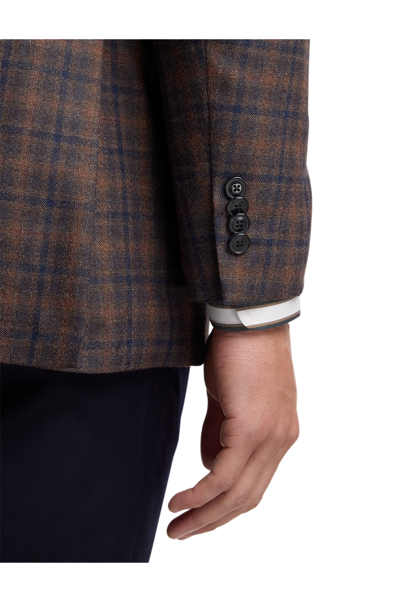 Paul Fredrick Wool Blend Plaid Single Breasted Notch Lapel Sport Coat, Alternate, color, Brown/Navy