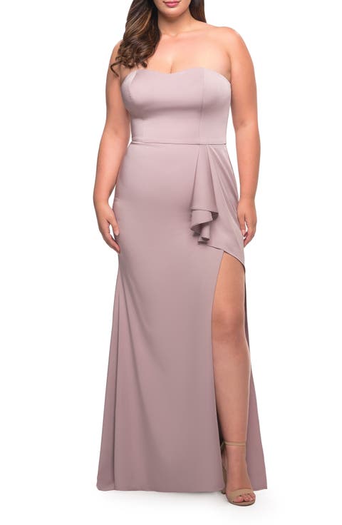 Strapless Plus Size Dress with Ruffle Slit Detail