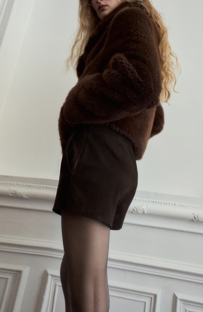 MANGO Suede Shorts, Alternate, color, Brown