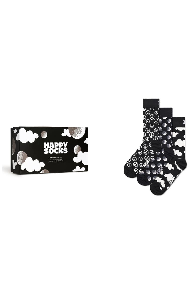 Assorted 3-Pack Black & White Crew Socks Gift Box, Main, color, BLACK