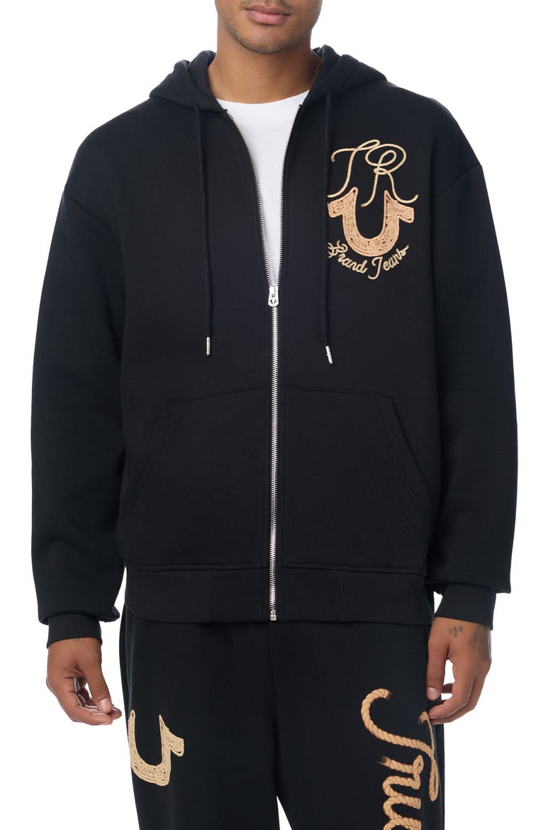 Rope Logo Graphic Zip Hoodie, Main, color, JET BLACK