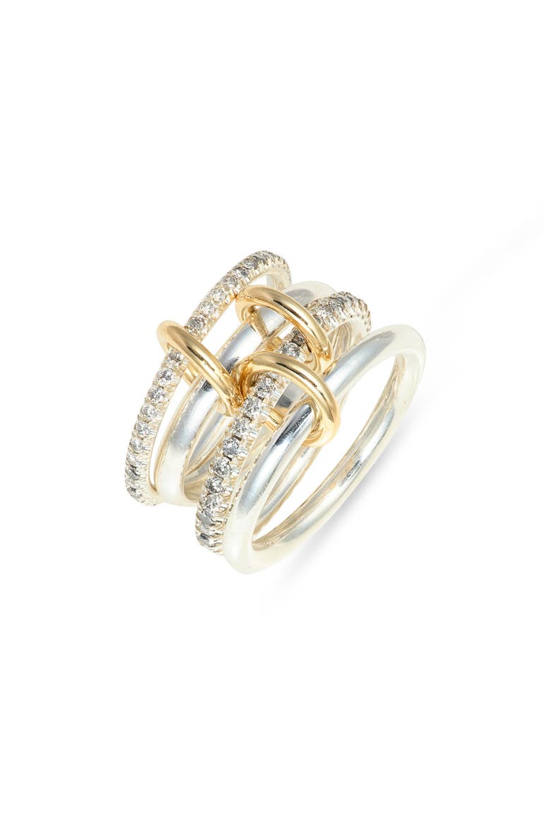 Polaris Sterling Silver & 18K Gold Diamond Stack Ring (Nordstrom Exclusive), Main, color, SILVER