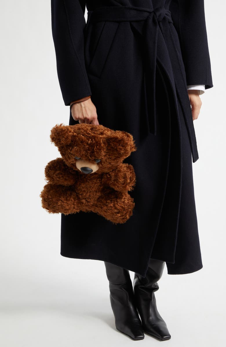 Moschino Teddy Bear Wool Faux Fur Clutch, Alternate, color, Brown