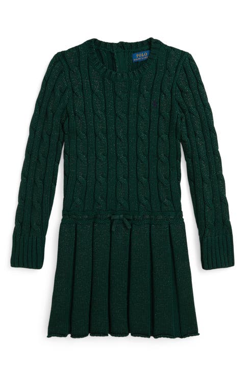 Kids' Cotton Metallic Cable Knit Sweater Dress