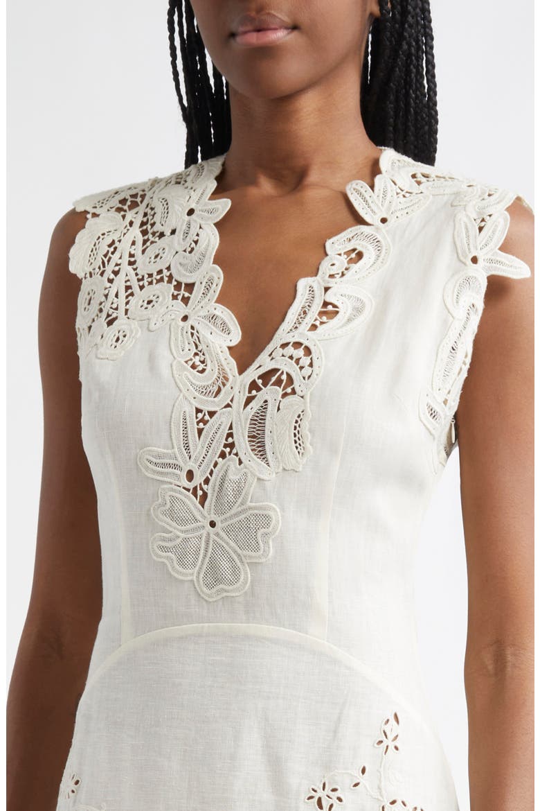 Olivette Lace & Linen Dress, Alternate, color, PRISTINE