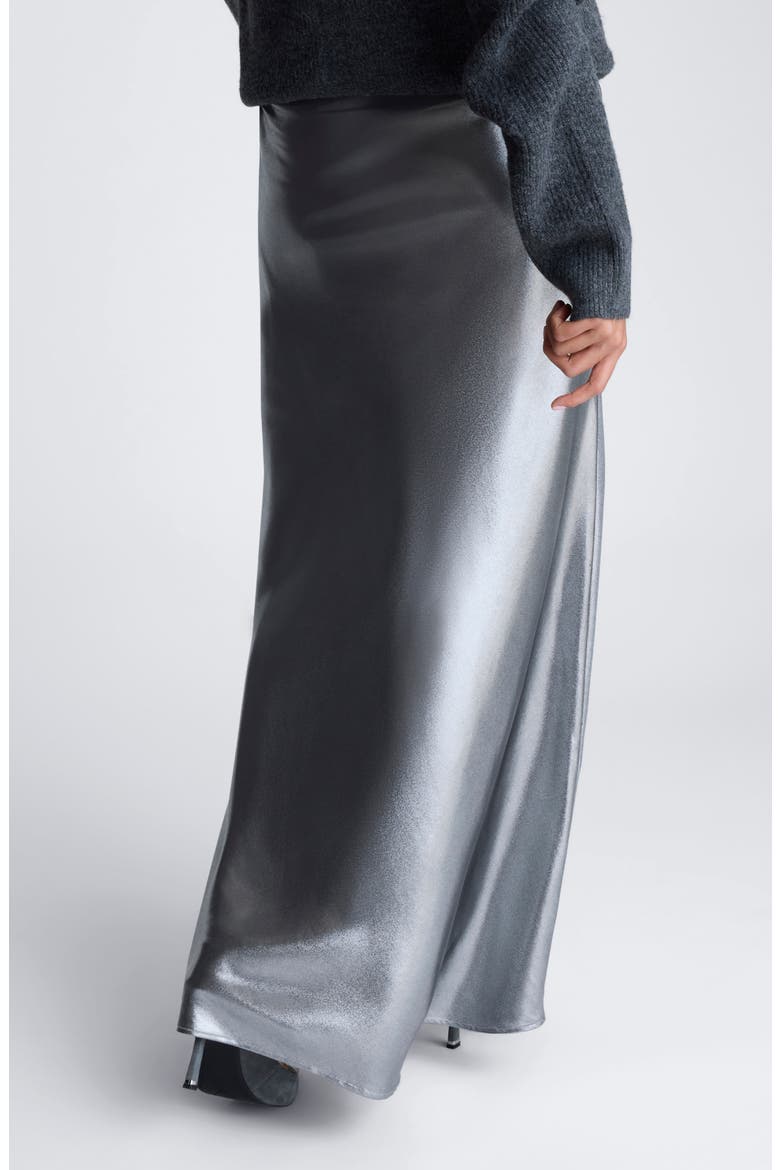 Metallic Bias Cut Maxi Skirt, Alternate, color, BLACK/ PEWTER