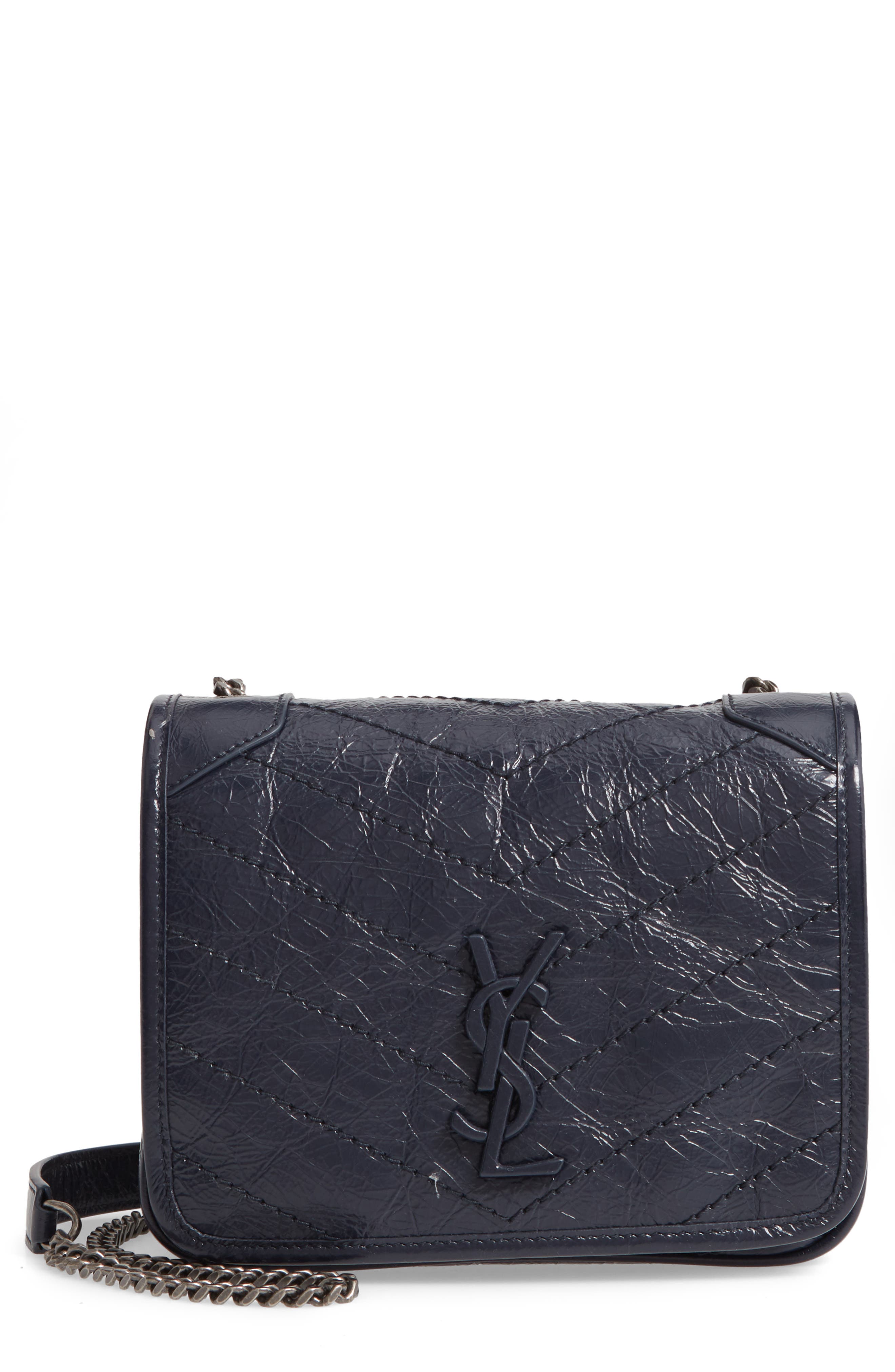 Niki Leather Crossbody Bag, Main, color, MARINE