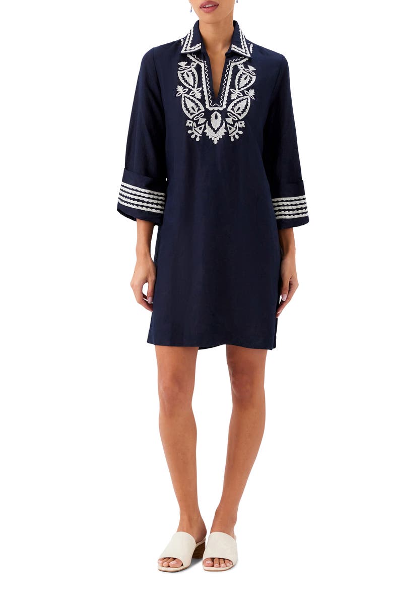 Karen Kane Embroidered Shift Dress, Main, color, Navy