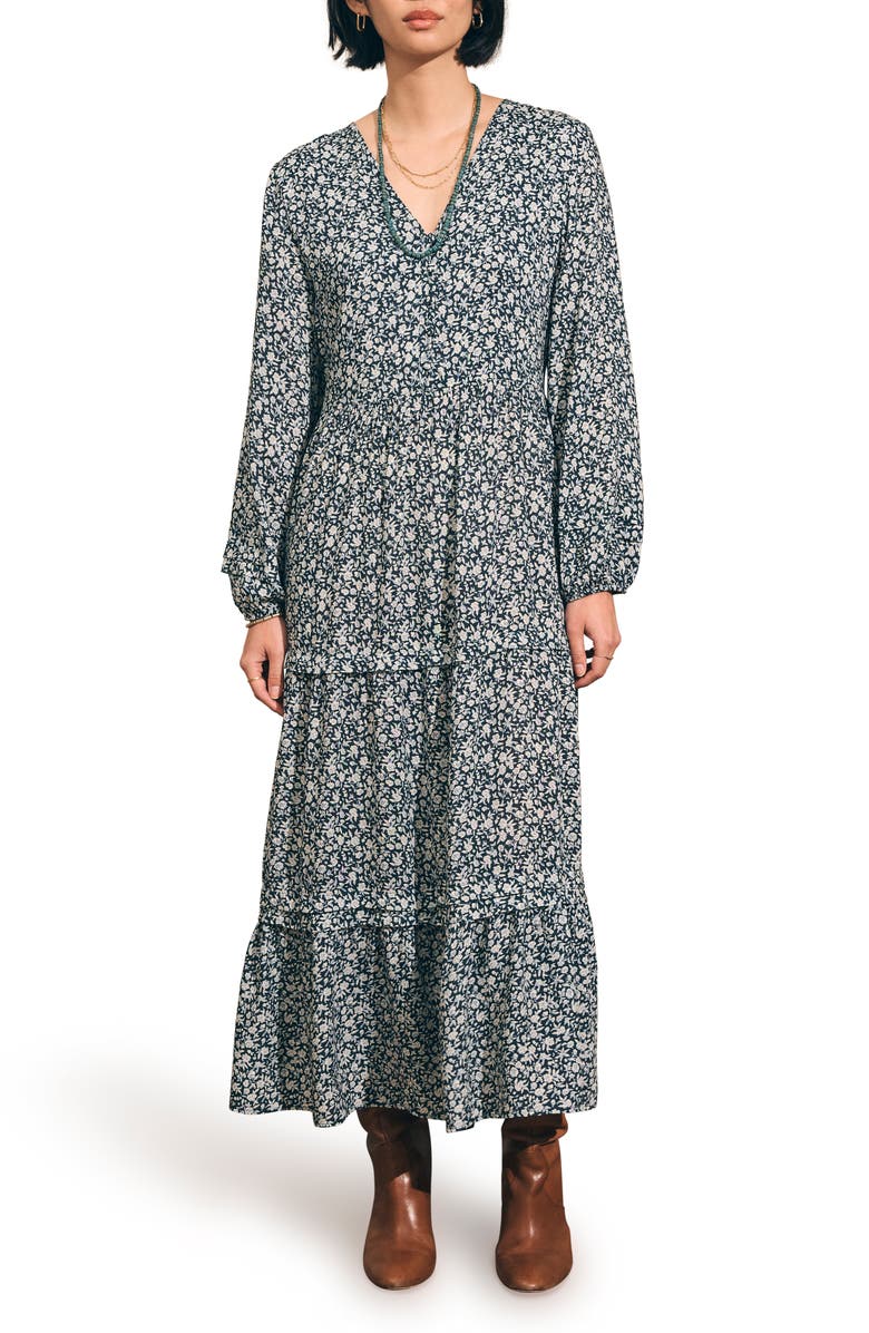 Faherty Isabella Floral Block Long Sleeve Midi Dress, Main, color,