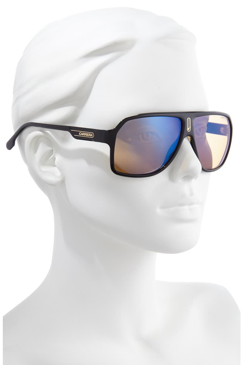 62mm Oversize Polarized Flat Top Aviator Sunglasses, Alternate, color, BLACK/ YELLOW