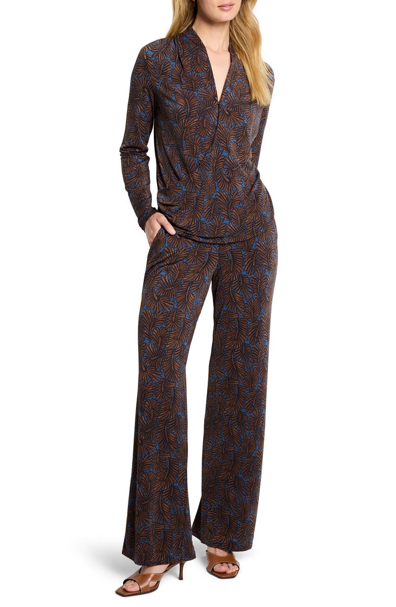 NIC+ZOE Feather Fern Print Wide Leg Pants, Alternate, color, Brown Multi