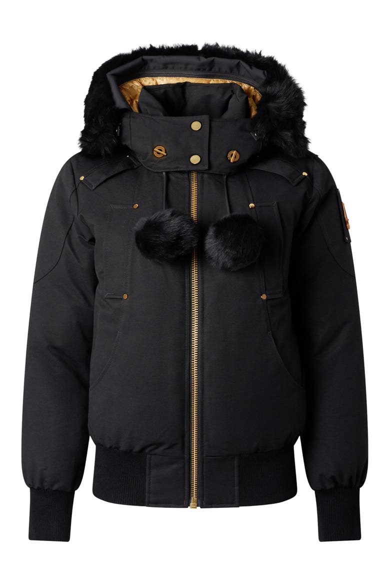 Original Debbie Bomber Down Jacket with Genuine Shearling Trim, Main, color, BLK WBLK S