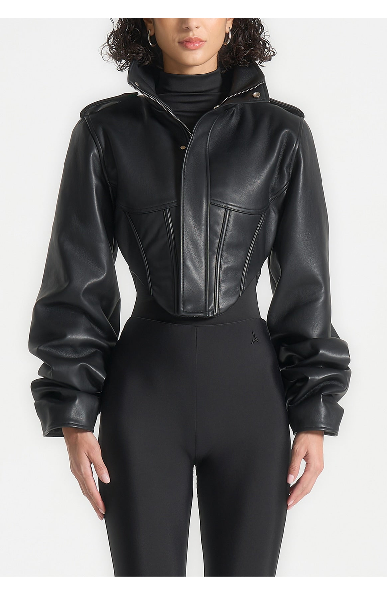 Manière De Voir Solange Tacked Sleeve Corset Jacket, Alternate, color, Black