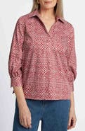 Foxcroft Frankie Abstract Print Cotton Sateen Popover Top