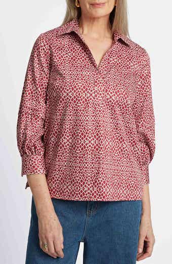 Foxcroft Frankie Abstract Print Cotton Sateen Popover Top