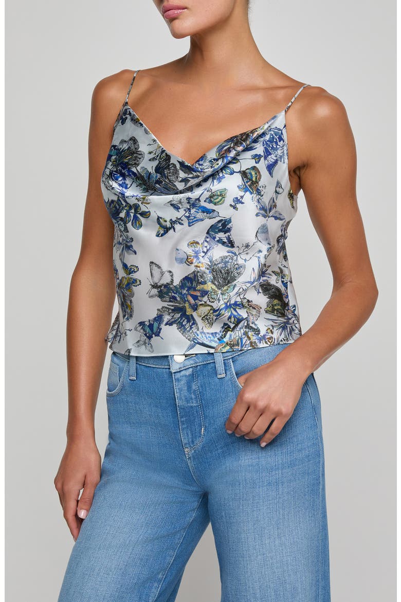 Calista Cowl Neck Silk Camisole, Alternate, color, GREY MULTI WATERCOLR BUTTERFLY
