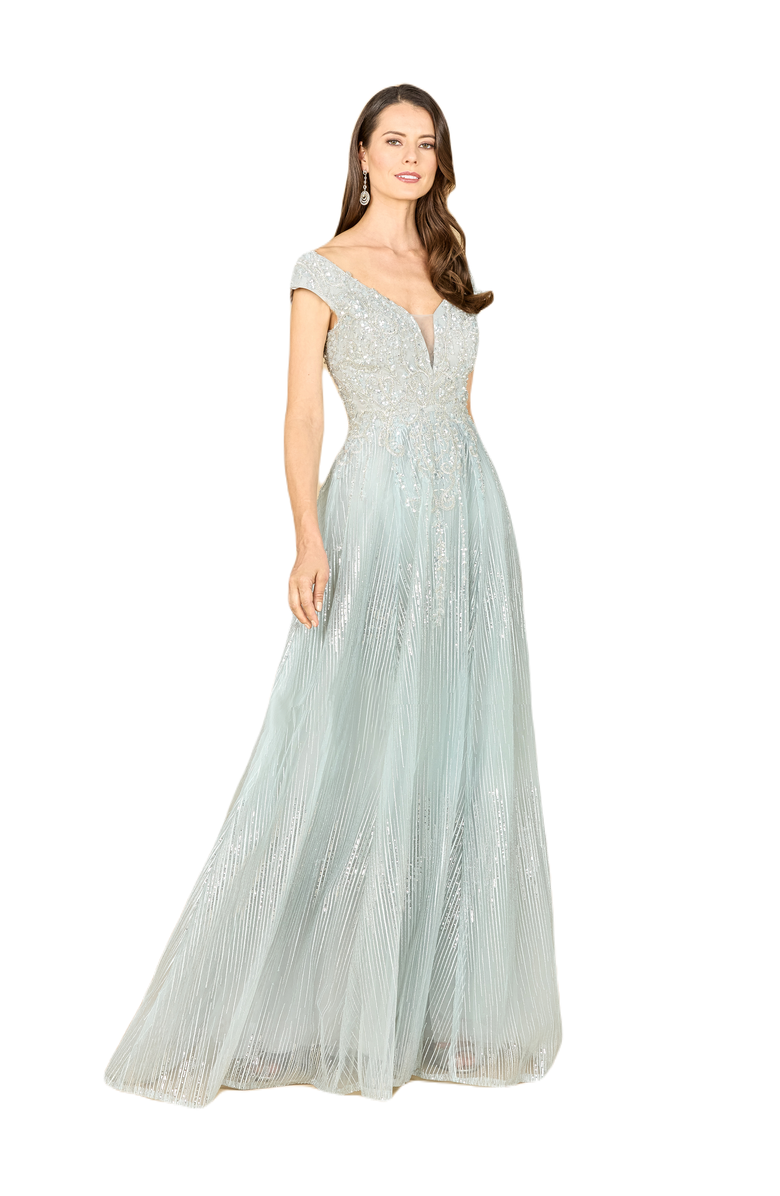 LARA New York Cap Sleeve Lace Ballgown, Main, color, Dustysage