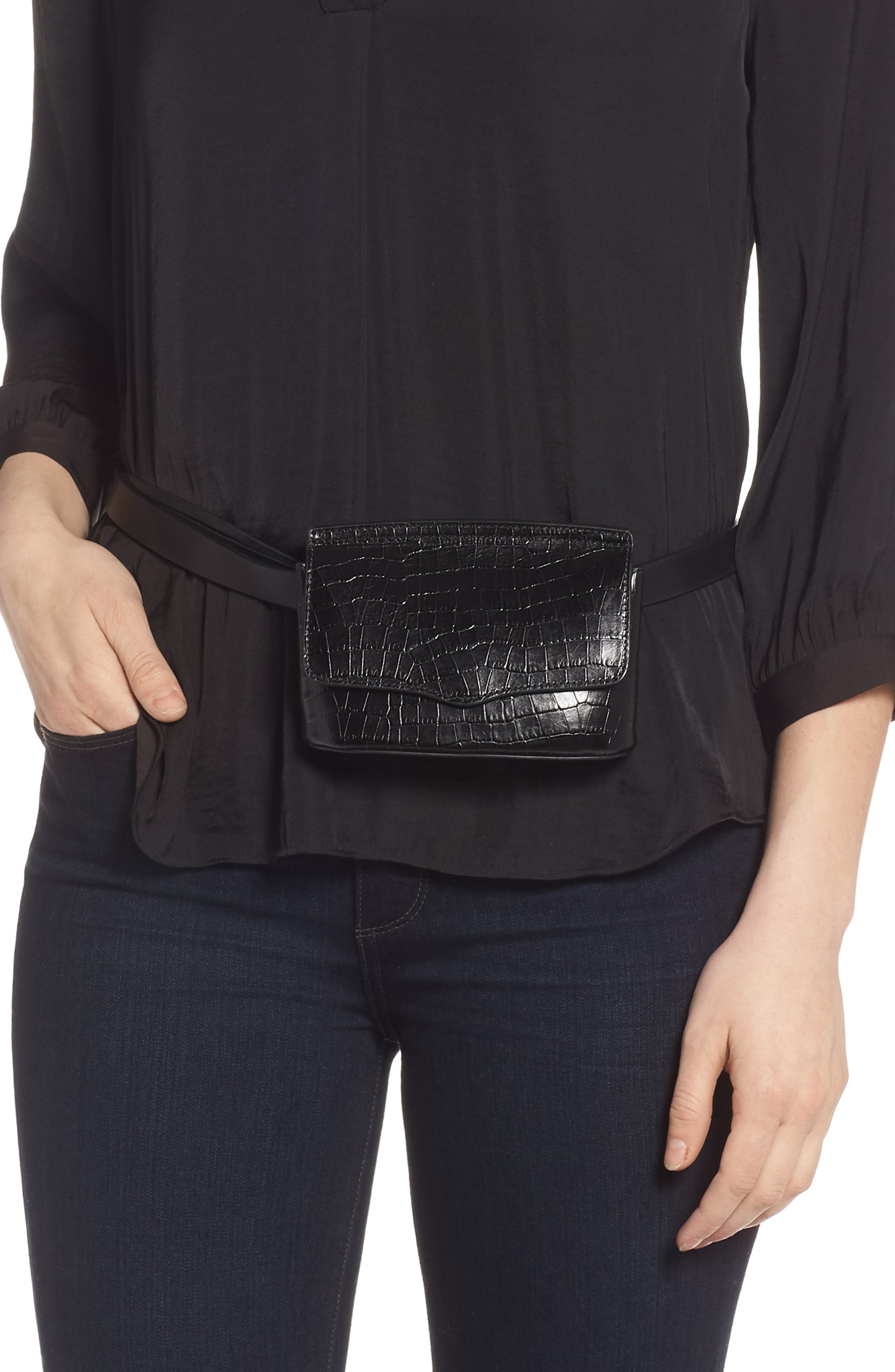 Rebecca Minkoff Croc Embossed Leather Belt Bag, Alternate, color, 