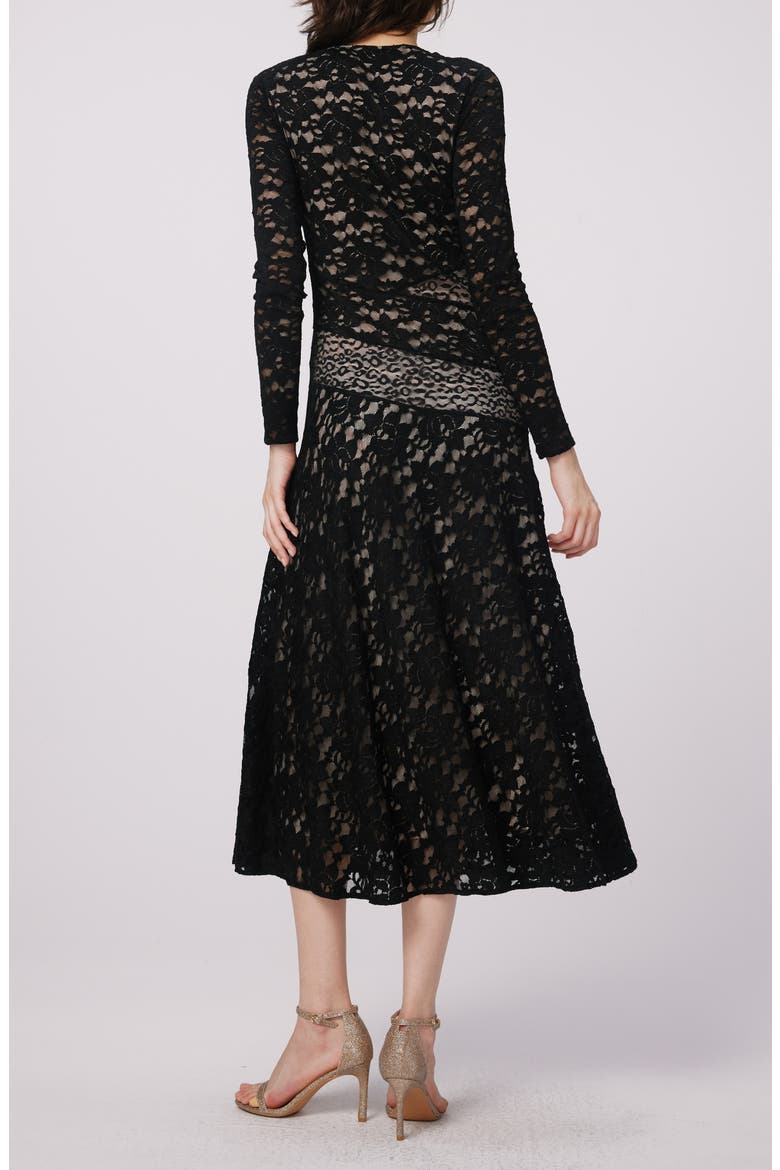 Park Long Sleeve Lace Midi Dress, Alternate, color, BLACK