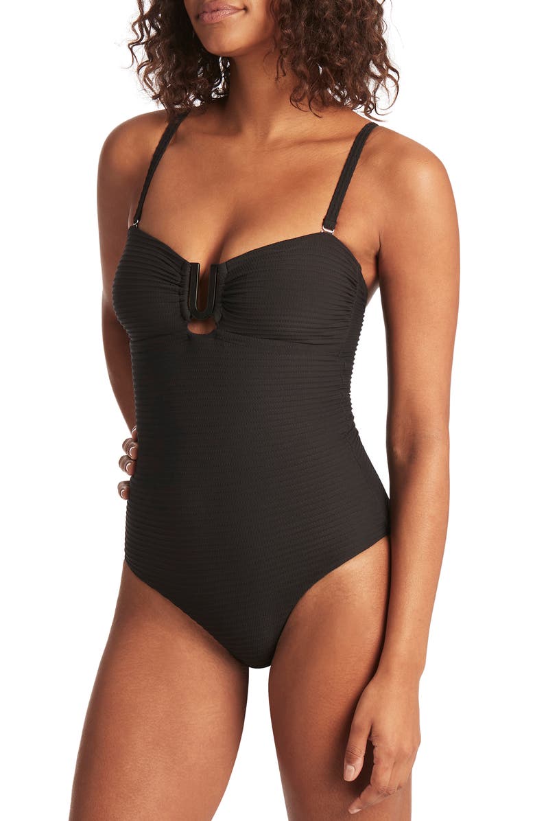 Sea Level U-Bar Bandeau One-Piece Swimsuit, Alternate, color, Black