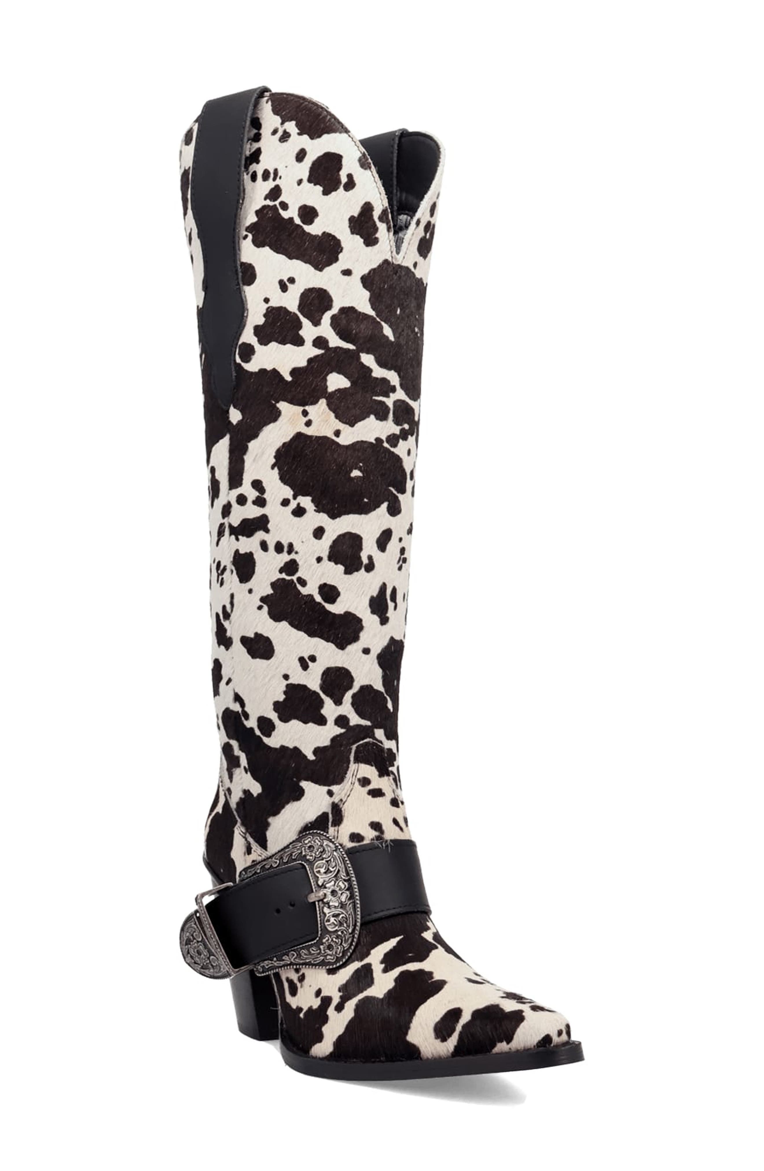 Dingo Spur Crazy Genuine Calf Hair Over the Knee Boot, Main, color, Cow Print
