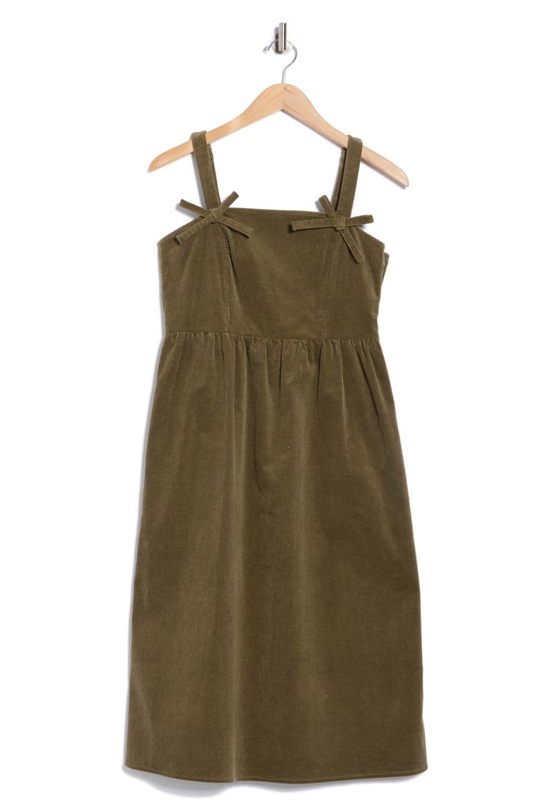 Corduroy Bow Strap Overalls Midi Dress, Alternate, color, TAUPE