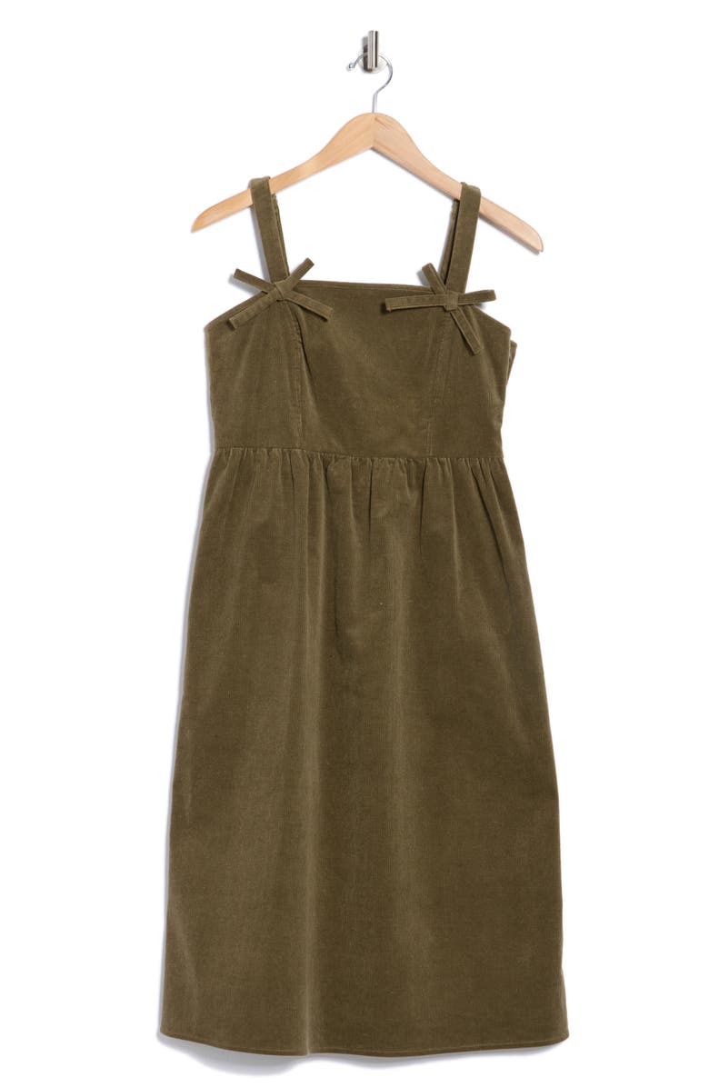 WISHLIST Corduroy Bow Strap Overalls Midi Dress, Alternate, color, Taupe